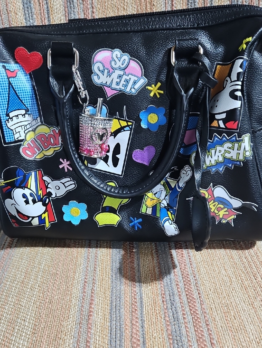 Disney ParksBlack Patchwork Pop-Art Satchel Handbag With Matching Wrist Bag